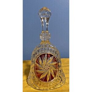 Mikasa Crystal Bell, Ruby Cranberry Red Pinwheel on Clear, Bohemian Style 7"
